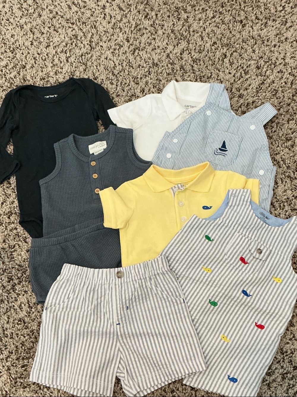 Bundle of 3 month baby boy rompers, bodysuit, short set